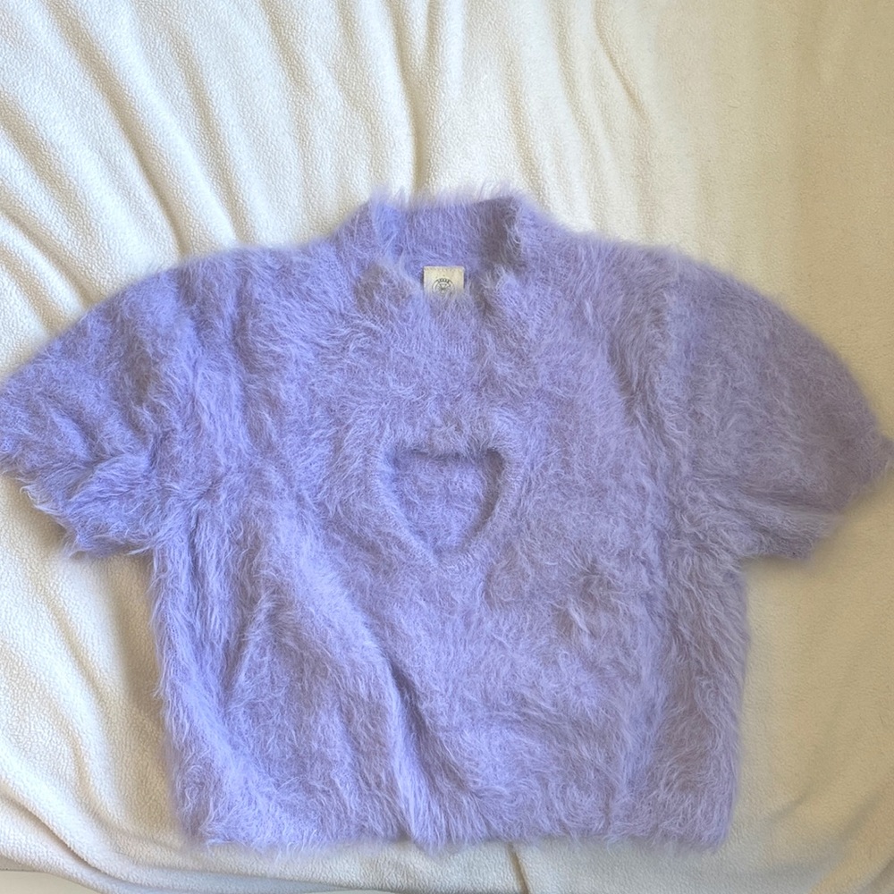 Fluffy heart cut out crop top